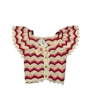 Women's crochet Crop Top Button Down Size Small Retail $55 New With Tags